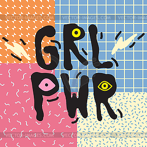 Короткая цитата GRL PWR. Девушка Power милый рисунок руки - векторный клипарт / векторное изображение