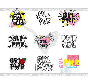 Typography colorful slogan Girl Power text, - vector clipart