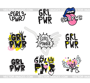 Typography colorful slogan Girl Power text, - vector clipart