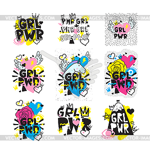 Typography colorful slogan Girl Power text, - vector clipart