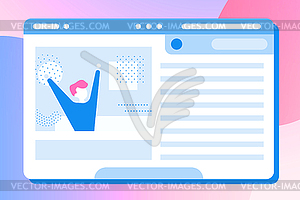 Happy man looks out of computer window - stock vector clipart