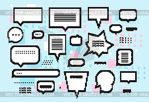 Empty white 8 bit speech bubbles set - vector clipart