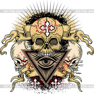 Grunge skull coat of arms - vector clipart