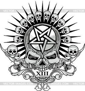 Grunge skull coat of arms - vector image