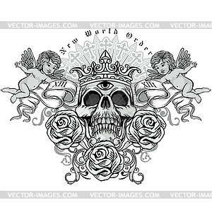 Grunge skull coat of arms - vector image