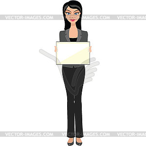 Business woman,girl with banner - vector clipart