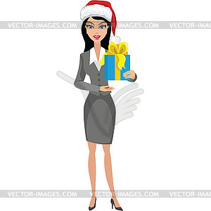 Business woman, girl with a gift - vector image