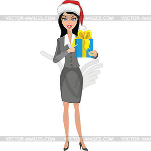 Business woman,girl with a gift - vector clipart