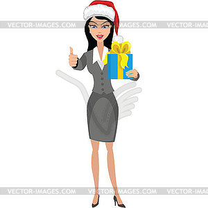 Business woman, girl with a gift - vector clipart