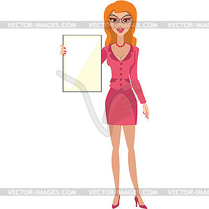 Business woman, girl with banner - vector image