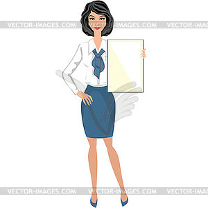 Business woman, girl with banner - royalty-free vector clipart