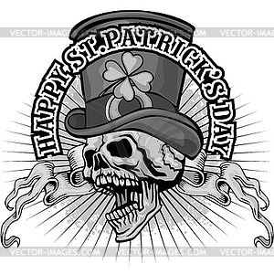 Irish coat of arms with skull and clover - white & black vector clipart