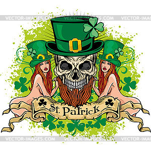 Irish coat of arms with skull and clover - vector clipart / vector image