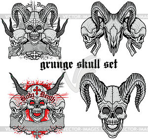 Skull set ,grunge skull coat of arms - vector image