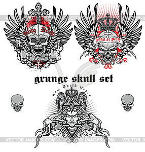 Skull set grunge skull coat of arms - vector image