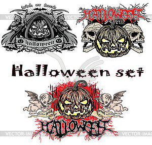 Halloween pumpkin set - color vector clipart