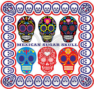 Набор мексиканского сахарного черепа - векторный дизайн
