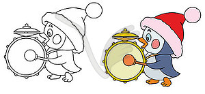 Penguin with a drum  - vector image