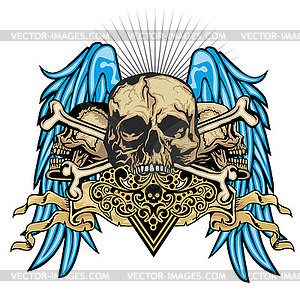 Grunge skull with wings - vector clipart