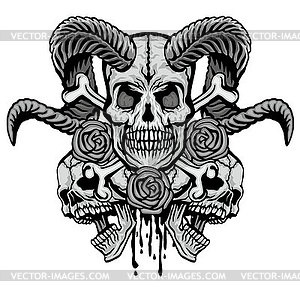 Grunge skull - white & black vector clipart