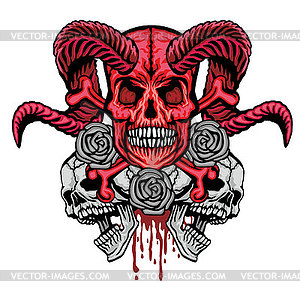 Red grunge skull - vector image