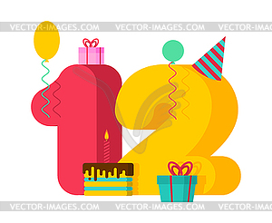 12 year greeting card Birthday. 12th anniversary - vector clip art