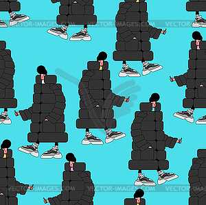 Stylish man pattern seamless. High-soled sneakers - vector clipart