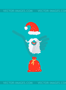 Christmas card doodle objects. Red sack, beard and - vector clip art