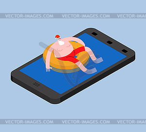 Santa Claus is relaxing online. Santa on - vector image