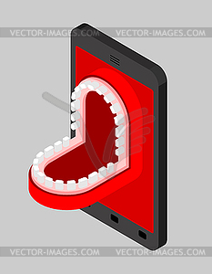 Phone is screaming. Smartphone with an open mouth - vector clip art