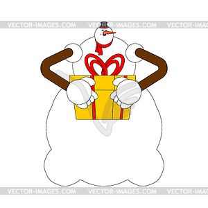 Snowman and gift. New Year and Christmas - vector clipart