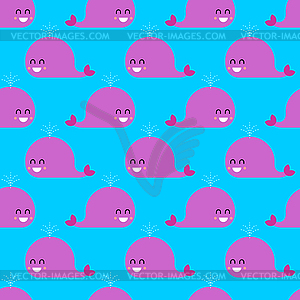 Cute whale pattern seamless. Happy kids cartoon - vector clipart