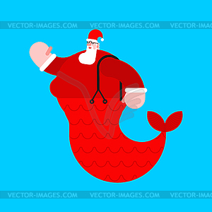 Santa Claus mermaid. Sea Christmas grandfather. Xma - vector clip art