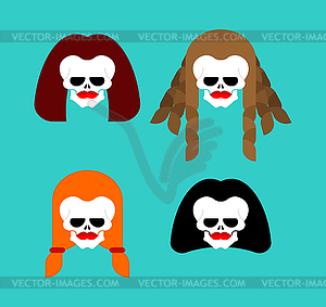 Female skull set. Woman skeleton head - vector clipart