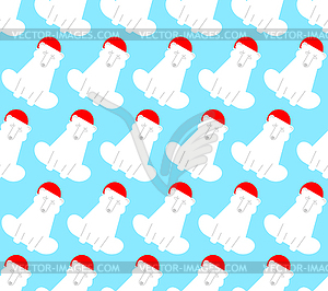 Polar Bear Santa Claus pattern seamless. Christmas - vector image