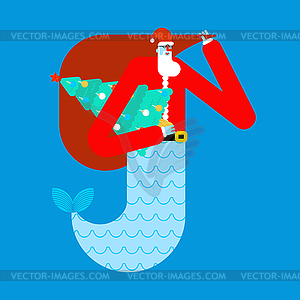 Santa Claus mermaid. Sea Christmas grandfather. Xma - vector clip art