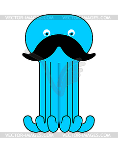 Octopus with mustache . Mustached poulpe see animal - vector clipart