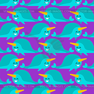 Cute Narwhal pattern seamless. Cartoon - vector image