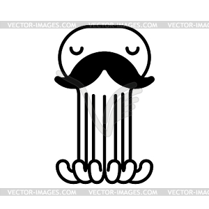 Octopus with mustache . Mustached poulpe see animal - vector clipart