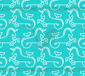 Water unicorn Hippocampus pattern seamless. Mythica - vector clipart