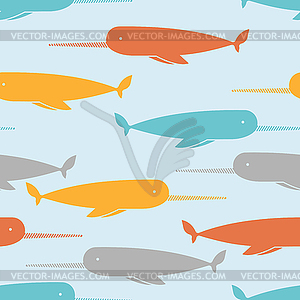 Narwhal pattern seamless. Unicorn-fish background. - vector clipart
