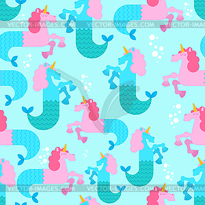 Water unicorn Hippocampus pattern seamless. Mythica - vector clipart