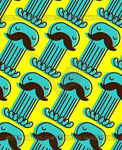 Octopus with mustache pattern seamless. Mustached - vector clipart