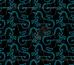 Water unicorn Hippocampus pattern seamless. Mythica - vector clip art