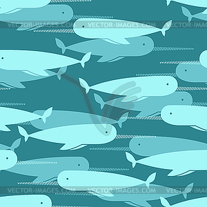 Narwhal pattern seamless. Unicorn-fish background. - vector image