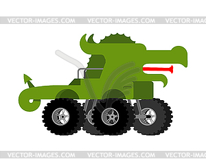 Monster Truck Dragon. Cartoon car animal on big - vector clip art