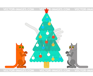 Christmas tree hypnotized cat. Eyes were - vector image