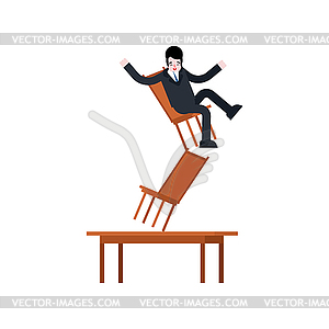 Сбалансированный бизнесмен на стуле. Человек балансирует на - векторное изображение клипарта