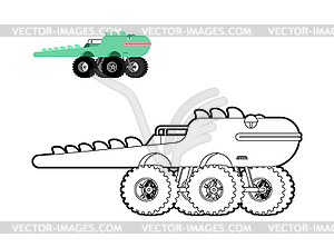 Monster Truck lizard coloring book. Animal car on - vector image