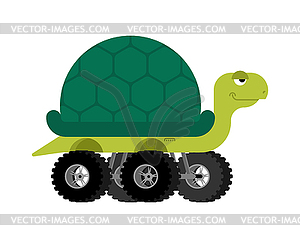 Monster Truck turtle. Cartoon car animal on big - vector clipart